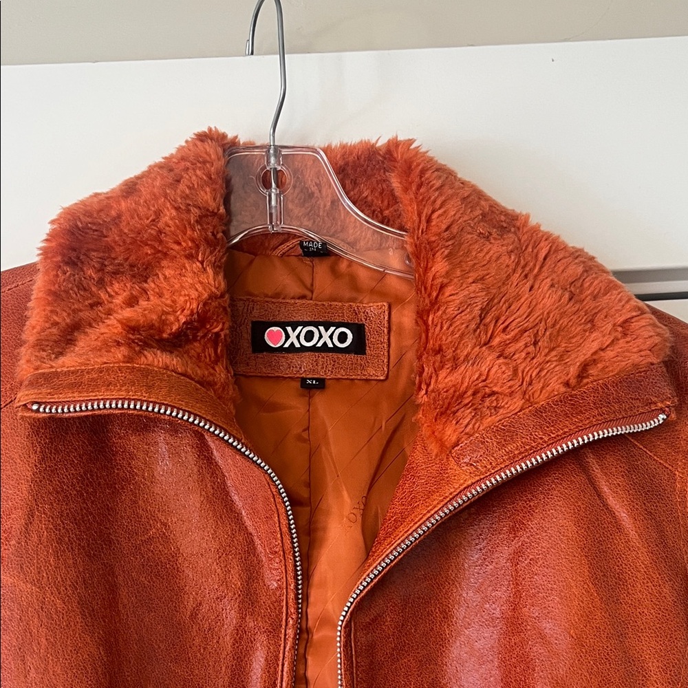 XOXO Women's Rust Faux Leather Jacket with Faux Fur Collar - Picture 4 of 11